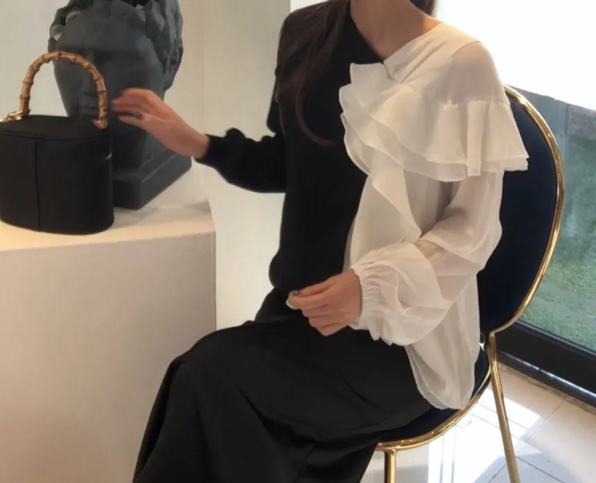 WHITNEY Ван демисезонный модная уличная цвета контраст оборками Лоскутная Толстовка для женщин стильные толстовки пуловер