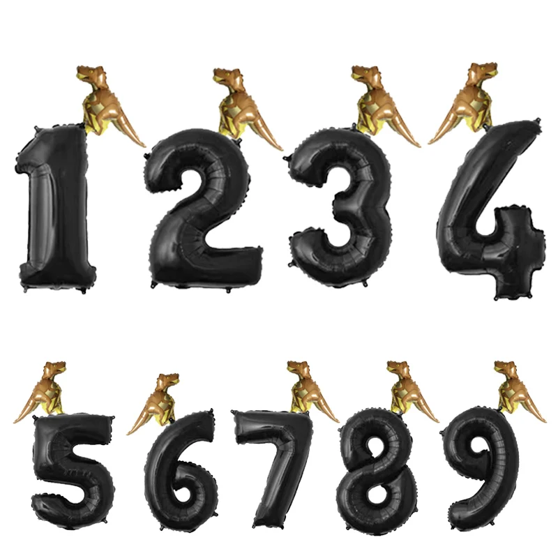 Black B 2pcs Dinosaur foil Helium Cartoon figure balloons 1 2 3 Boy' Birthday decoration kids' toys Dinosaur funny gifts Baby shower - Цвет: Black B