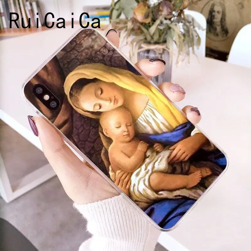 RuiCaiCa Virgin Mary Christian Рождественский Красочный милый чехол для iPhone X XS MAX 6 6s 7 7plus 8 8Plus 5 5S