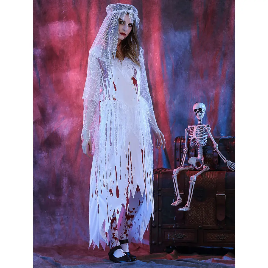 Umorden Хэллоуин Пурим страшный белый кровяной труп Зомби костюм невесты