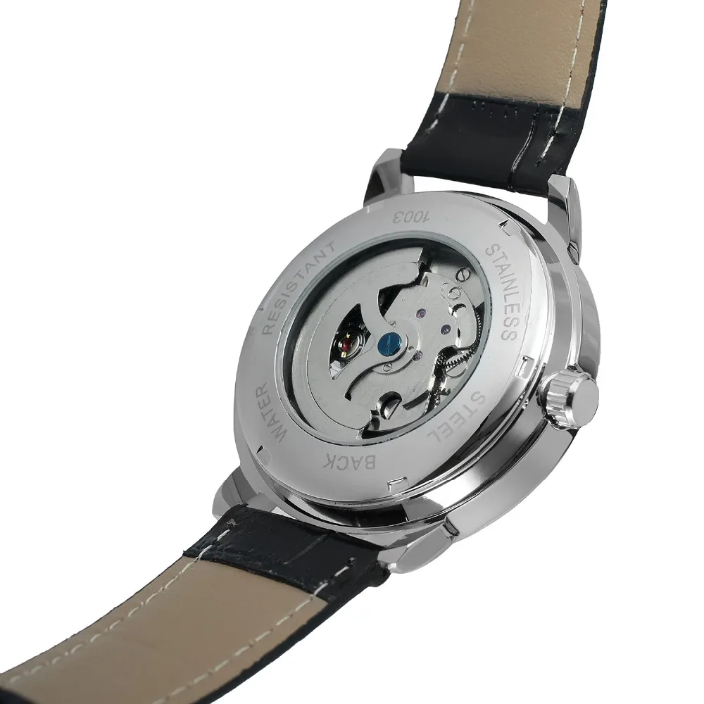 _ 2017 новинка Мужские автоматические мужские часы скелетоны с кожаным ремешком