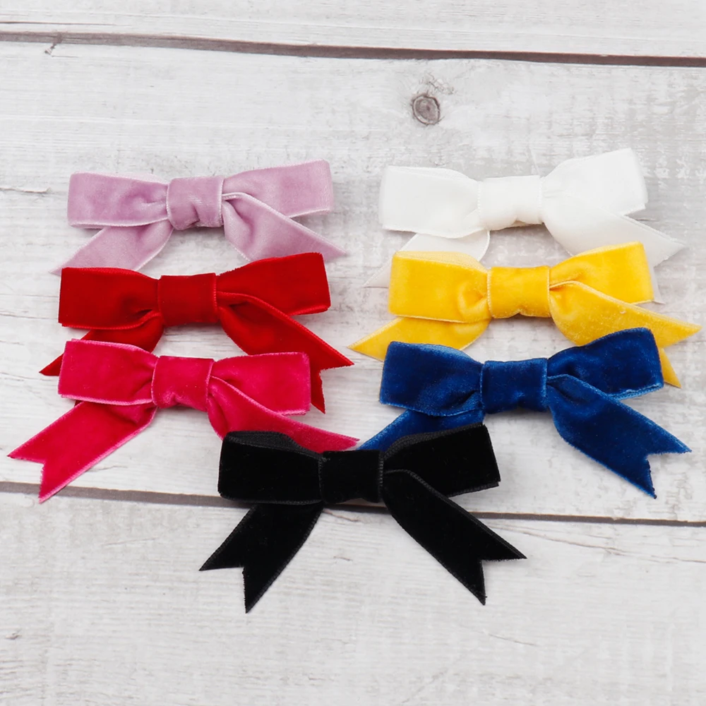 Детские Бархатные заколки для волос с бантом 2 шт./лот 3 дюйма однотонные