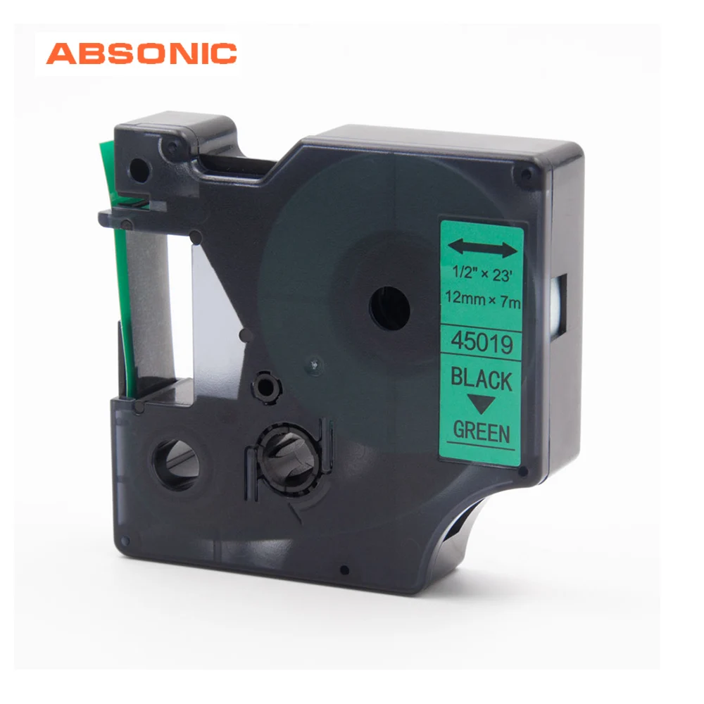 Absoonic D1 45019 совместимый с Dymo ярлык лент тег 12 мм черный на зеленый мейкер