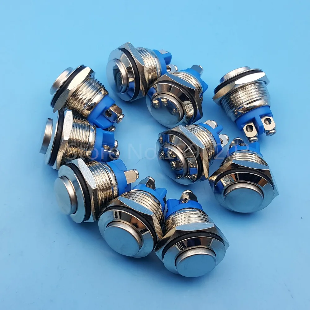 

10Pcs Metal High Round 16mm Momentary Push Button Switch 1NO Screw Terminals