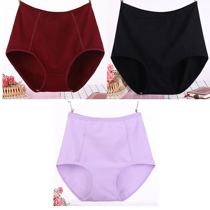 Black win red purple 3 шт./лот, большие размеры, XL-6XL, сексуальные, высокая талия, женские хлопковые Однотонные трусы, трусы-плавки из дышащей ткани, нижнее белье, трусики - Цвет: Black win red purple