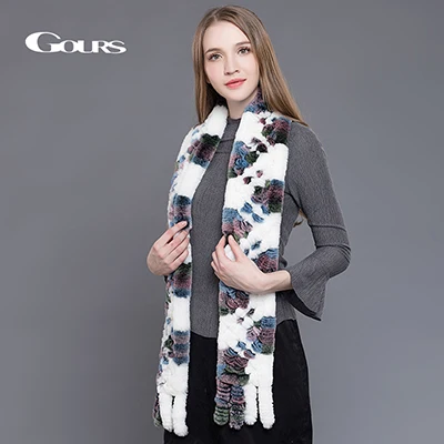 Color 2 Gours, женский шарф из натурального меха, высокое качество, роскошный длинный большой натуральный мех кролика Рекс, шарфы, толстый теплый зимний модный бренд, новинка 007 - Цвет: Color 2
