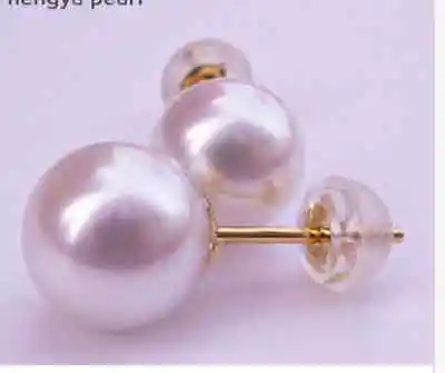 Элегантные сережки-гвоздики из белого жемчуга с круглым жемчугом в Южно-морском стиле 10 мм; Бесплатная доставка