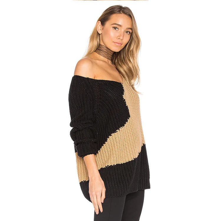 YYFS Women V-neck Sweaters Autumn Winter 2017 Pull Jumpers Patchwork Color Oversize Loose Casual Knitted Long Sleeve Sweater | Женская