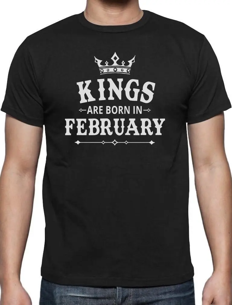 Дешевые графические футболки мужская шеи экипажа Kings рождаются в феврале