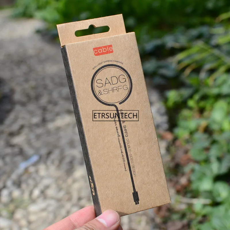 2000 шт./лот из крафт бумаги мобильный телефон Micro USB кабель бумажная упаковочная