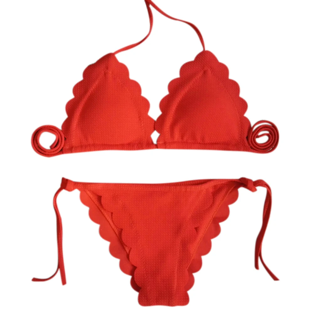 Бикини 2019 Новый женский купальный костюм топ с брюками однотонное на лямке в