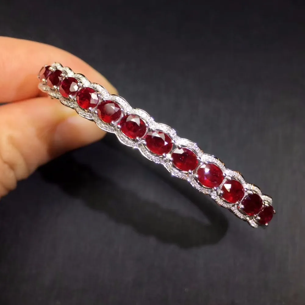 Настоящее чистое 18 K Белый Золотой ювелирные изделия AU750 G18K натуральный красный рубин драгоценные камни Любовь женские браслеты для женщин мелкие браслеты
