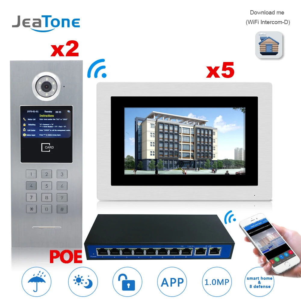 7 ''сенсорный экран большое здание wifi IP видео домофон POE переключатель 2to5 система контроля доступа Поддержка Пароль/IC карта