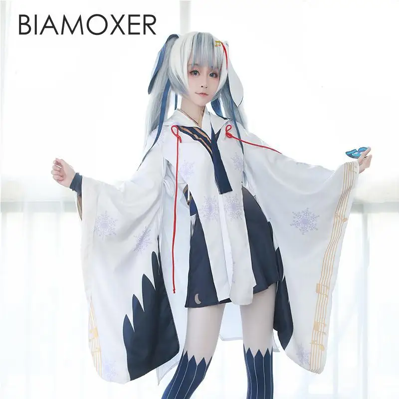 Biamoxer 2018 Snow Hatsune Cos одежда Vocaloid Мику снежное кимоно ведьмы косплей костюм