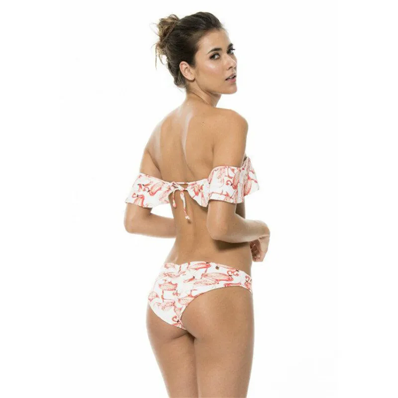 2017 Бикини Комплект Без Бретелек Бандо Рюшами Женские Купальники Сексуальные