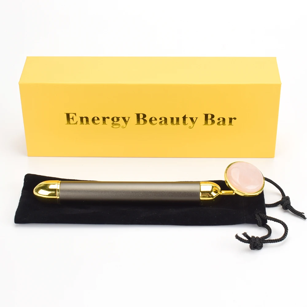 Gold beauty Bar Вибрационный ролик для лица Электрический массажер с нефритовой головкой против морщин Подтяжка кожи розовый КВАРЦЕВЫЙ массаж лица