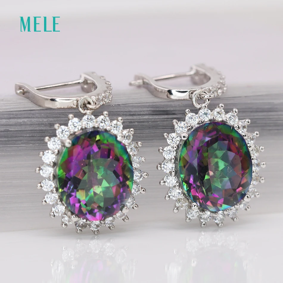 Натуральный мистический кварт Серебряный ювелирный набор Овальный 10 мм * 12 для