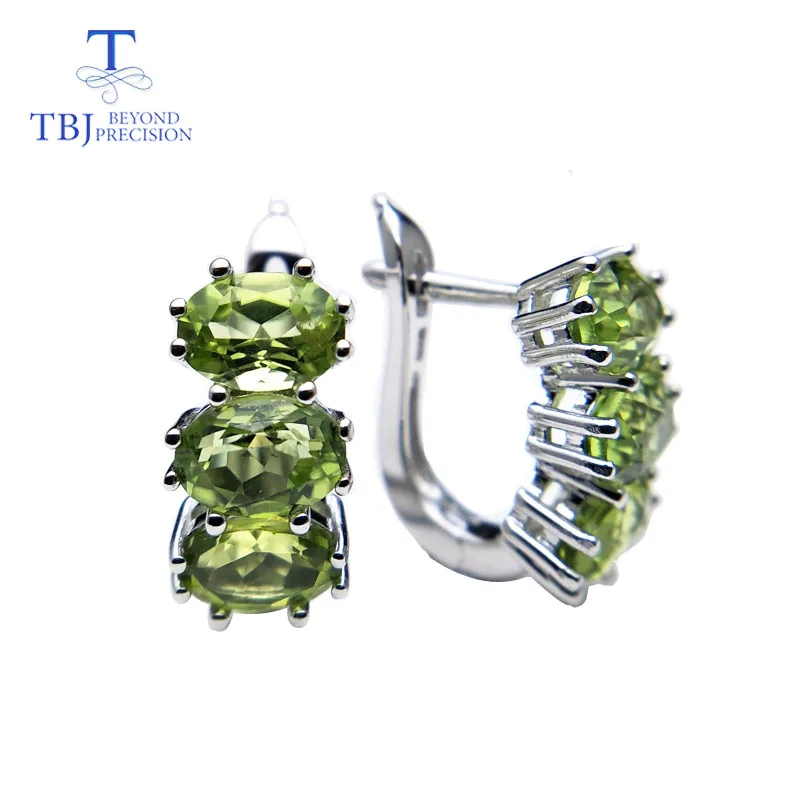 

TBJ,natural green Peridot gemstone earring trendy simple earrings in 925 sterling sliver ,simple design for girls with gift box