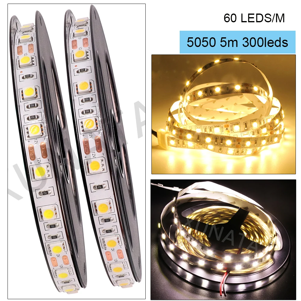 5M Светодиодные ленты DC12V SMD2835 5630 5050 5 м 300 светодиодный s 600 светодиодный s гибкий светодиодный лента не Водонепроницаемый светодиодный в полоску, украшен бантиком из ленты, софиты для шкафа светильник
