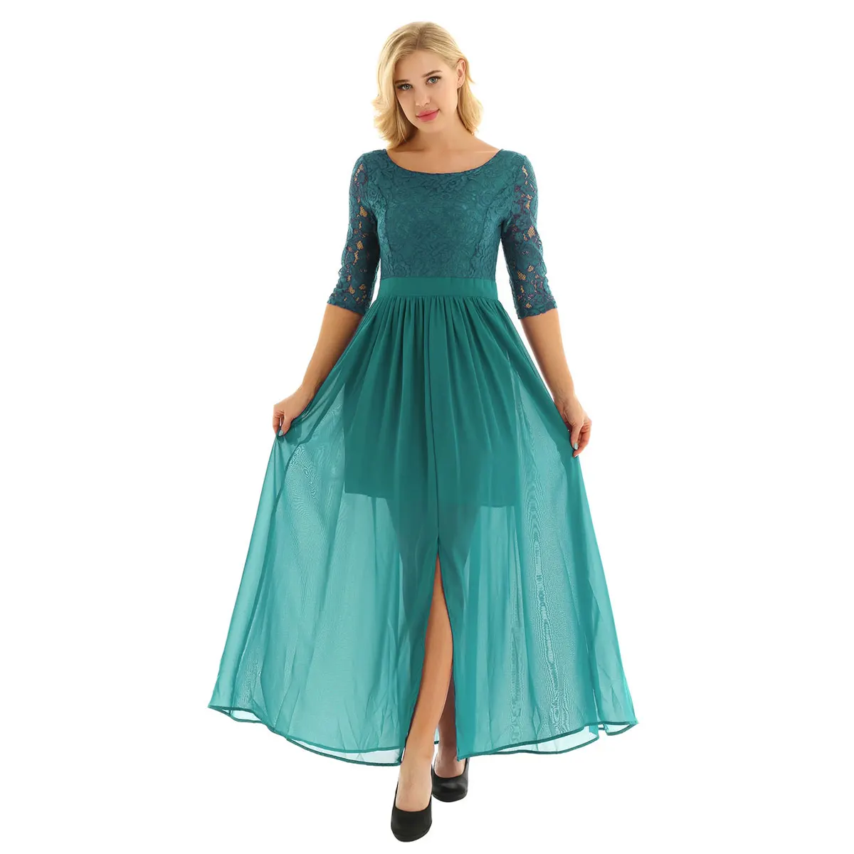 Летнее женское вышитое кружевное цветочное Свадебное Платье vestidos De Festa с коротким рукавом спереди разрезное длинное шифоновое платье Выпускные платья