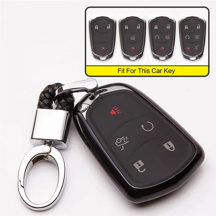 Black With Keyring Стильный ключ для автомобиля из ТПУ чехол для Cadillac Escalade SRX CTS ats XTS STS чехол для защиты ключей аксессуары для ключей интерьер - Название цвета: Black With Keyring