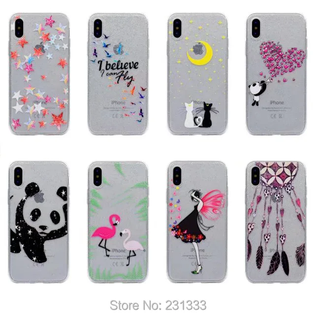 Мягкий блестящий чехол из ТПУ C-ku для Iphone X 8 7 7plus I7 6 6S Plus SE 5S Star Bird MOON Cat Panda милый кожи