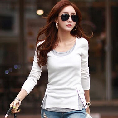 

Summer Long Sleeve T Shirt Women Sexy O-neck Casual T-shirt Basic Slim Tops