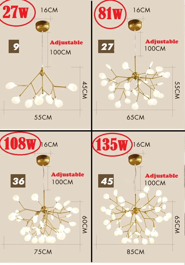 Современный светодиодный Золотой/Черный Люстра стильные ветки дерева