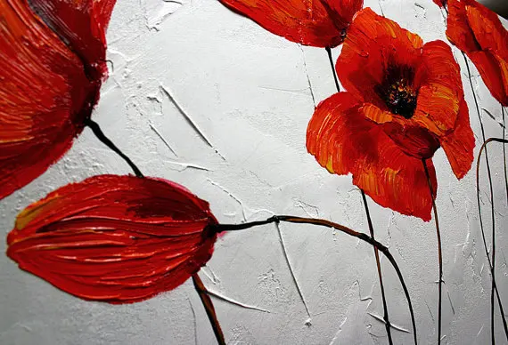 Hand Made Modern Large Red Flower Abstract Art Canvas Painting Handmade Oil | Дом и сад