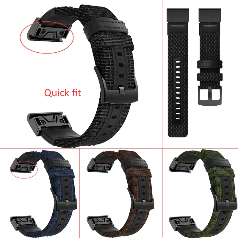 Ремешок сменный из парусины и кожи для наручных часов браслет Garmin Fenix 5/Forerunner
