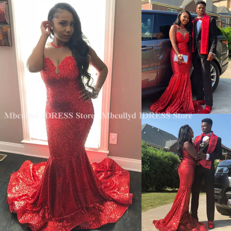 Женское вечернее платье Русалочки расшитое блестками с круглым вырезом в