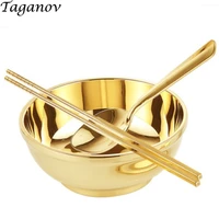 5 5 inch 3 piece set chopstic ks bowl spoo n dinnerware copper cutlery gold set traditional chinese dinner sets china home gifts