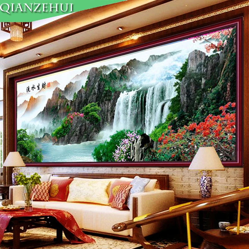 QIANZEHUI Needlework DIY Water production landscape Extra cash Cross stitch Sets For Embroidery kit Cross-Stitch Wall Home Decro | Дом и сад