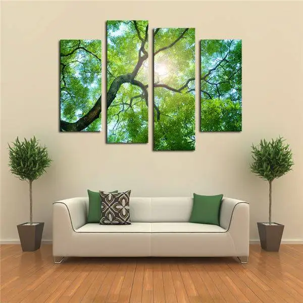 4 Panels (No Frame)Green tree Painting Canvas Wall Art Picture Home Decoration Living Room Print Modern -34112-J | Дом и сад