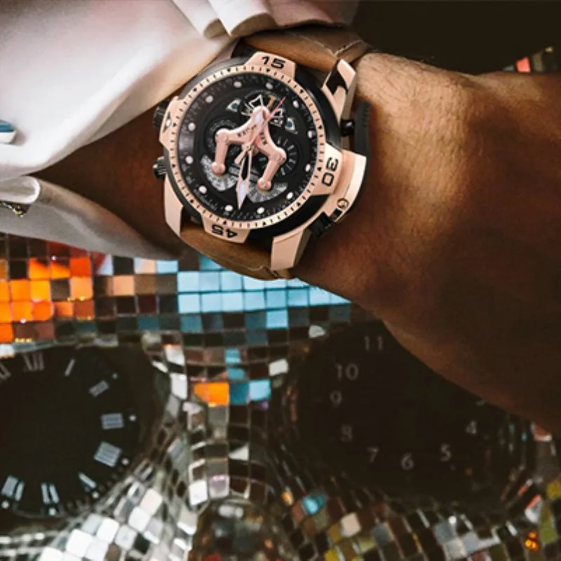 Мужские часы REEF TIGER брендовые автоматические механические водонепроницаемые
