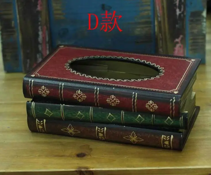 D Ретро стиль книга форма коробка ткани Творческий деревянная коробка ткани спальня гостиная офисный стол Декоративные салфетки бумажный держатель - Цвет: D