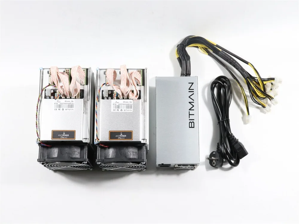 2 шт. используется Antminer Z9 Mini 10k Sol/s 300 Вт с 1 BITMAIN APW3 1600 PSU Asic Equihash Miner ZEN ZEC