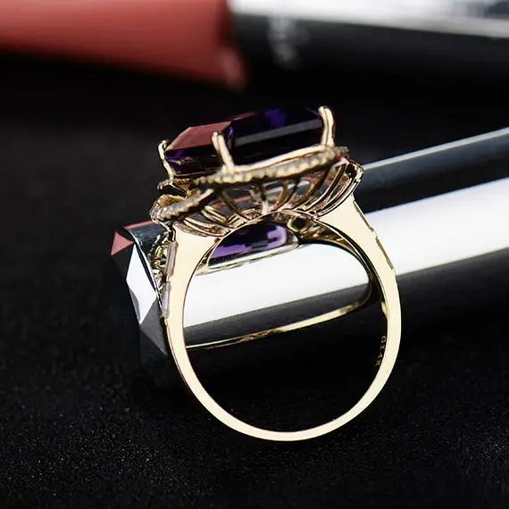 LOVERJEWELRY лидер продаж Винтажное кольцо с изумрудной огранкой 10x14 мм из желтого