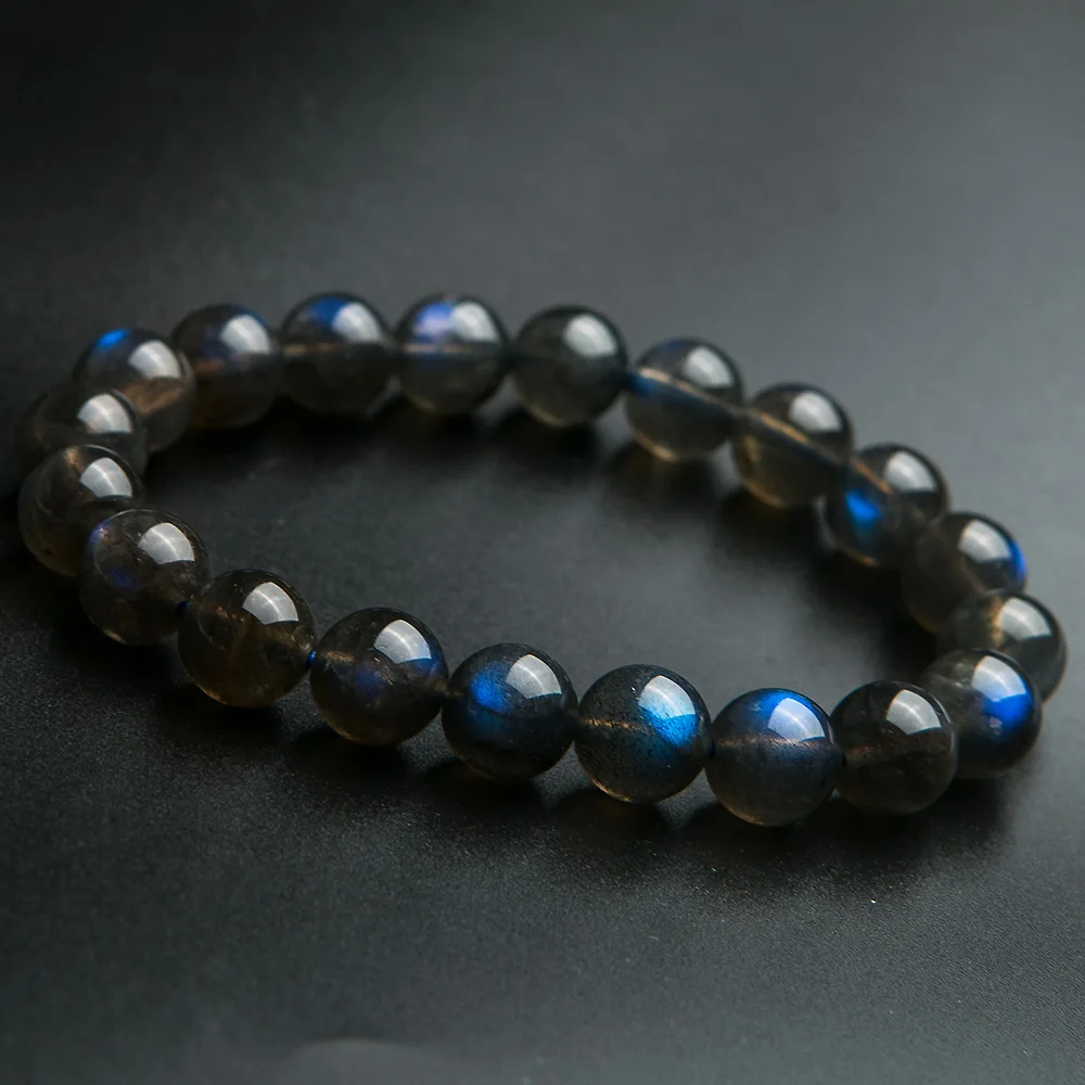 Подлинная естественный синий свет Лабрадорит Кристалл Круглые бусы браслет