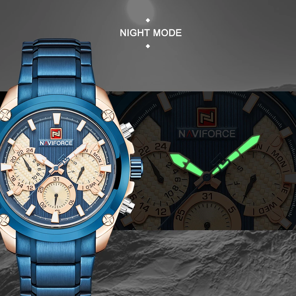NAVIFORCE Роскошные мужские часы, полностью стальные водонепроницаемые спортивные военные часы, мужские деловые наручные часы, мужские часы