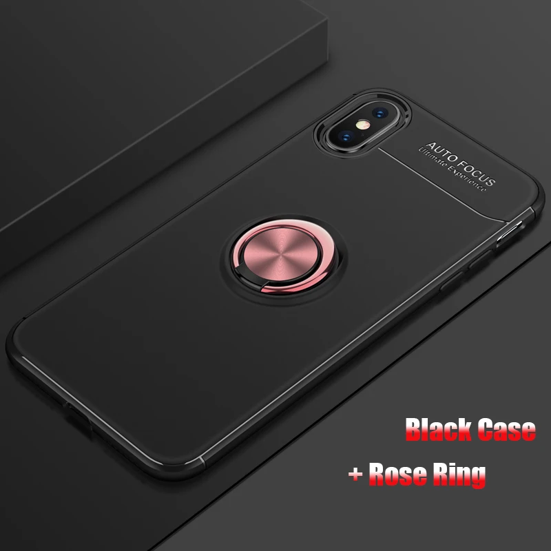 Для iPhone 5 5S SE 6 6s 7 8 Plus X XS MAX XR магнитный держатель TPU металлический Автомобильный Кронштейн кольцо силиконовый резиновый мягкий чехол 8 7 Plus