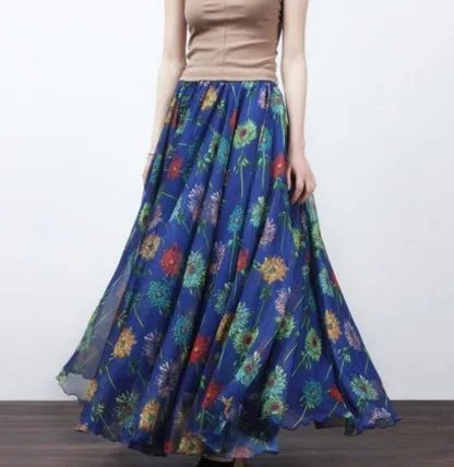 

floral chiffon long Gothic maxi pleated summer street wear boho sexy plus size rokjes plissee women skirts 2019 office