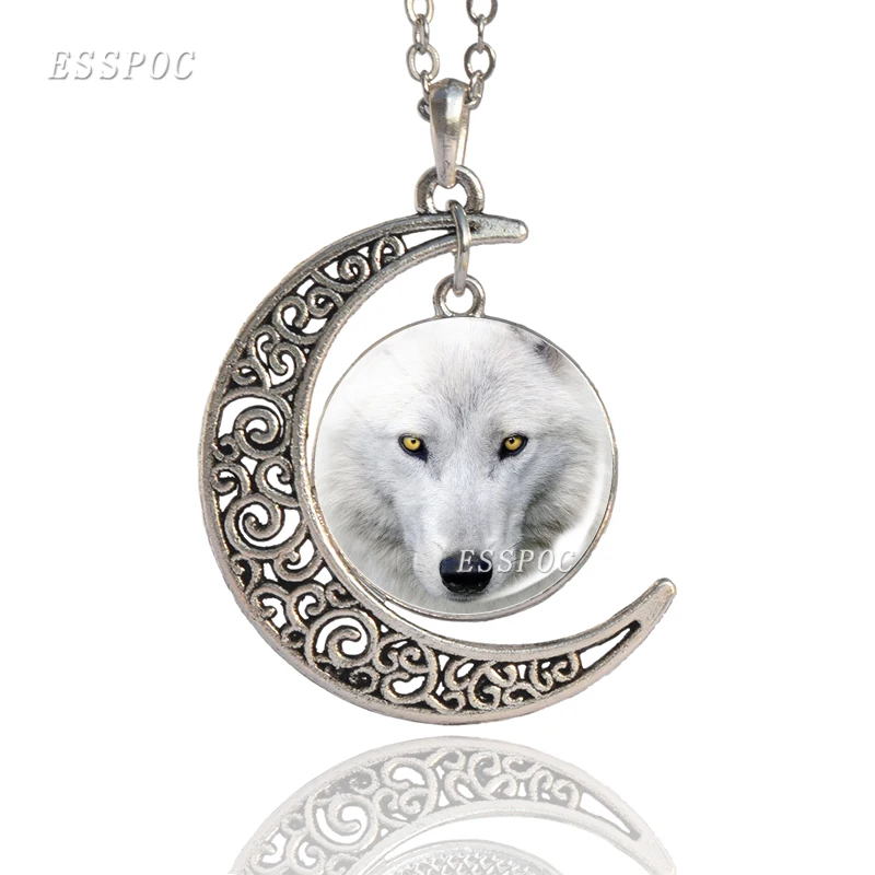 Ювелирное изделие в виде животных Волк стекло кабошон полумесяц ожерелье тон