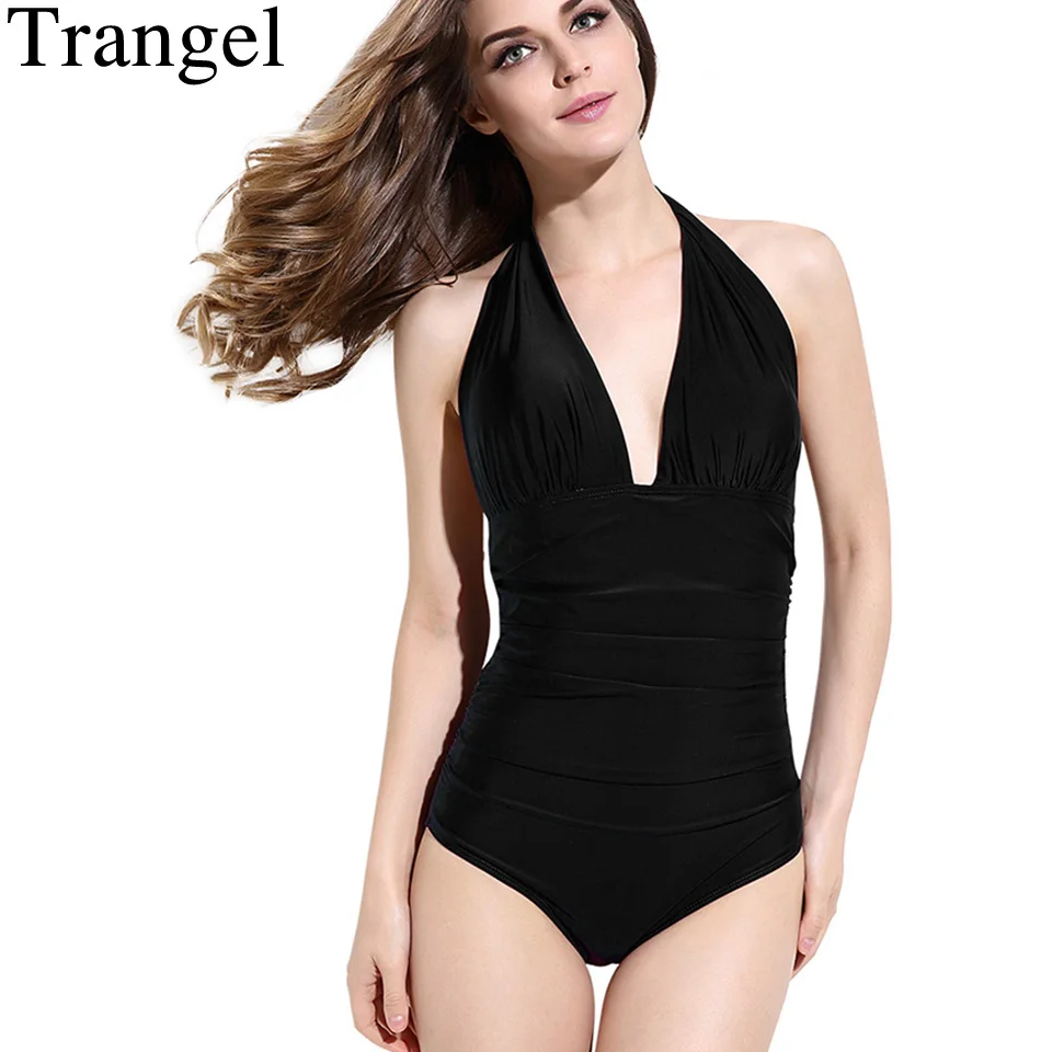 Женский купальник Trangel однотонный большого размера с пуш апом|swimsuit halter|swimsuit one