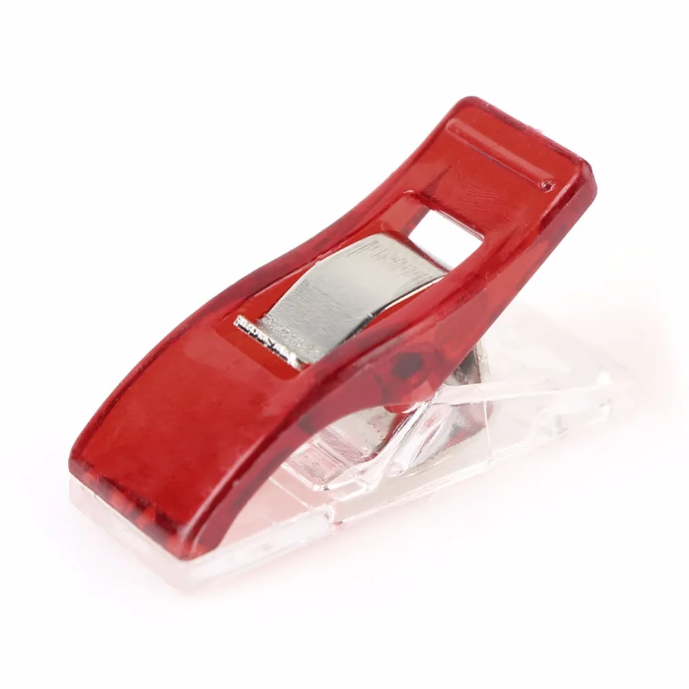 50 шт. ПВХ Пластик Зажимы для пэчворка Вышивание DIY ремесла Красный-прозрачный