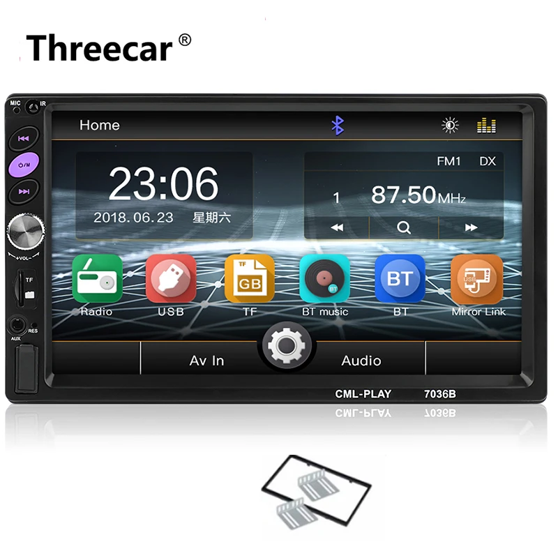 with frame 7 дюймов Bluetooth 2 Din Зеркало Ссылка для Android 8,0 Поддержка камеры заднего вида автомобиля радио плеер ЖК сенсорный экран автомобиля аудио FM 2 din 7036 - Цвет: with frame