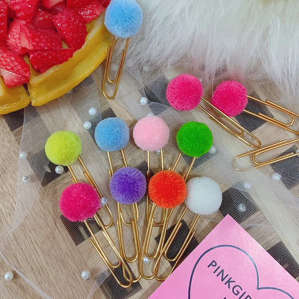 8 шт. милые клипсы Kawaii Hairball, скрепки конфетного цвета, металлические скрепки для детей, подарок для девочек, школьные принадлежности, аксессуары для книг