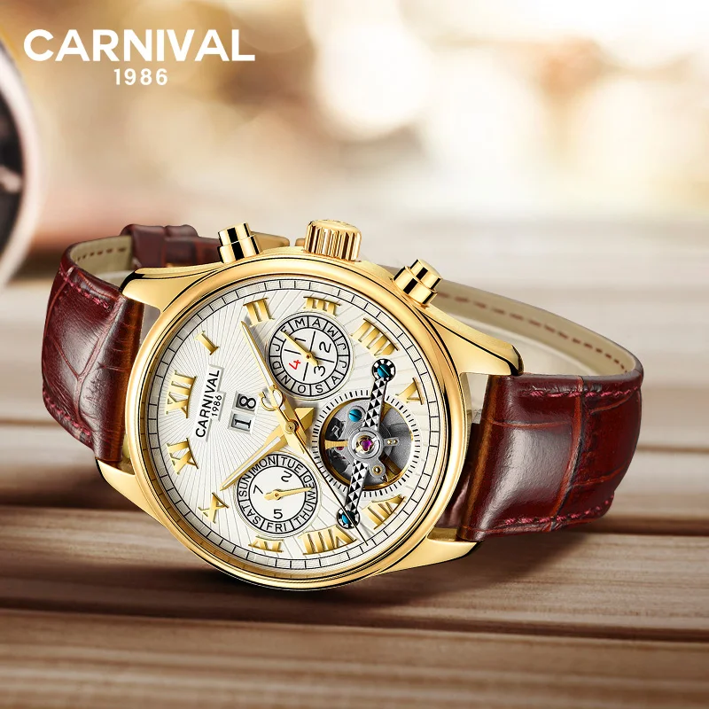 Автоматические часы CARNIVAL Skeleton мужские механические с кристаллом Sapphire светящаяся