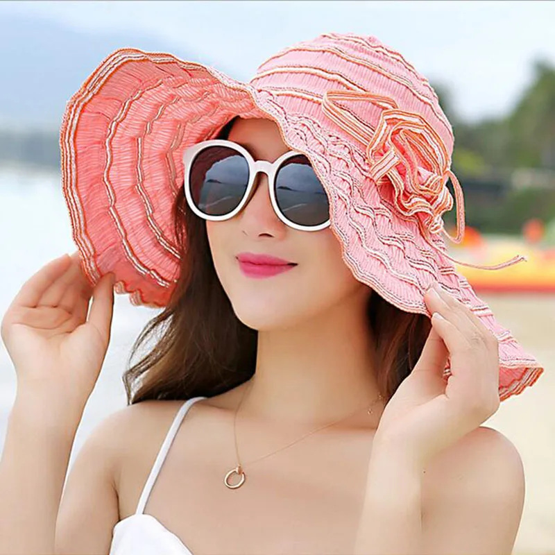 

Summer Women's Hat Fashion Folding Ventilation Sun Hats Anti-UV Beach Hat Wind Rope Fixed Adjustment Size Sunscreen Hat