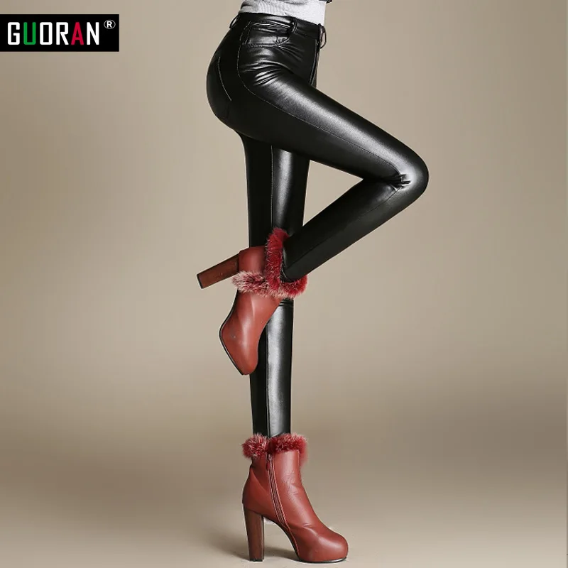 Зимние теплые плотные брюки из искусственной кожи большие размеры женские